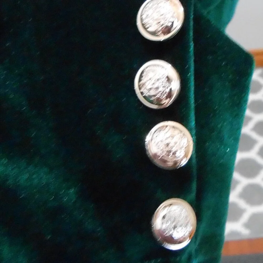 Women's Dark Green Velvet One Button Lapel Collared Blazer Slim Fit Jacket Sz-L? - Picture 4 of 7